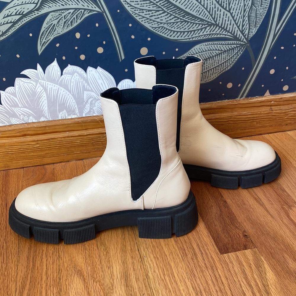ZARA White Lug Sole Leather Boots